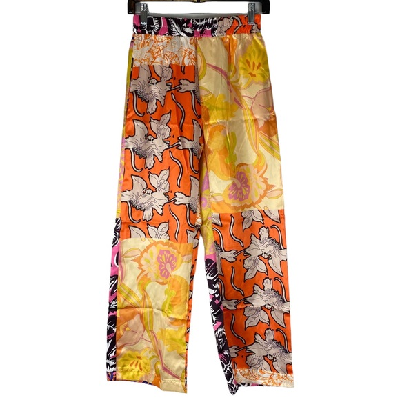 Pants - 046 Satin Colourful Floral Wide Leg Pant Size S